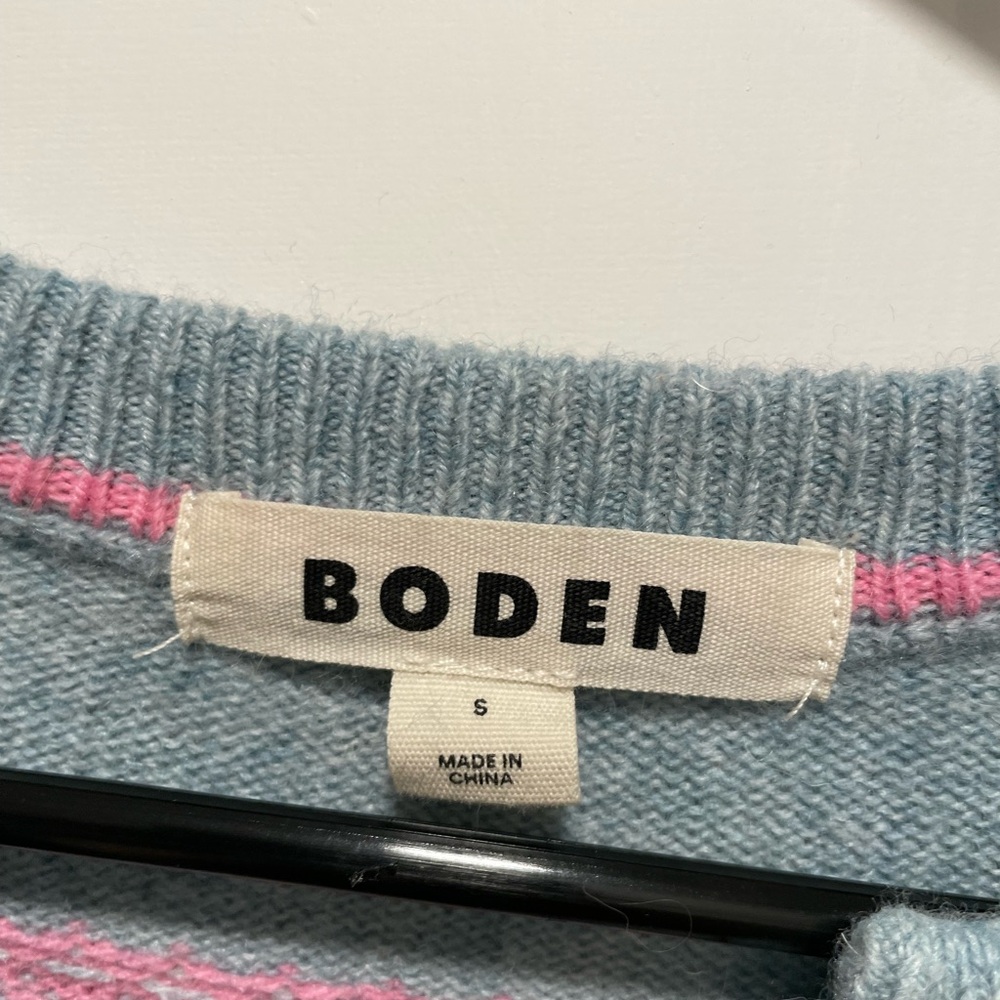 Boden Blue Cardigan with Pink, Orange, and Green Stripes - Picture 3 of 3